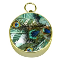 Peacock Feathers Blue Green Texture Gold Compasses by Wav3s