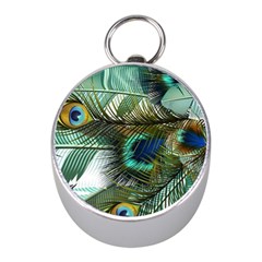 Peacock Feathers Blue Green Texture Mini Silver Compasses by Wav3s