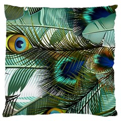 Peacock Feathers Blue Green Texture Large Premium Plush Fleece Cushion Case (one Side) by Wav3s