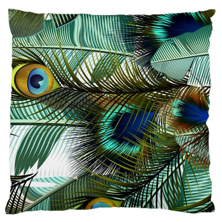 Peacock Feathers Blue Green Texture Large Premium Plush Fleece Cushion Case (One Side)