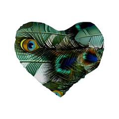 Peacock Feathers Blue Green Texture Standard 16  Premium Flano Heart Shape Cushions by Wav3s