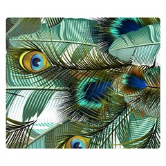 Peacock Feathers Blue Green Texture Two Sides Premium Plush Fleece Blanket (small) by Wav3s