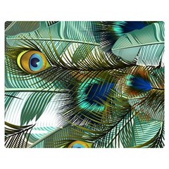 Peacock Feathers Blue Green Texture Two Sides Premium Plush Fleece Blanket (medium) by Wav3s