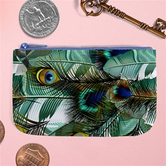 Peacock Feathers Blue Green Texture Large Coin Purse by Wav3s