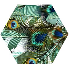 Peacock Feathers Blue Green Texture Wooden Puzzle Hexagon by Wav3s