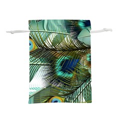 Peacock Feathers Blue Green Texture Lightweight Drawstring Pouch (l) by Wav3s