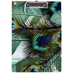 Peacock Feathers Blue Green Texture A4 Acrylic Clipboard by Wav3s