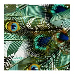 Peacock Feathers Blue Green Texture Banner And Sign 4  X 4  by Wav3s