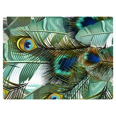 Peacock Feathers Blue Green Texture Two Sides Premium Plush Fleece Blanket (extra Small) by Wav3s