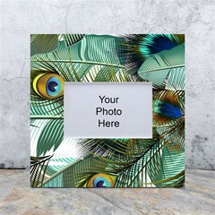 Peacock Feathers Blue Green Texture White Box Photo Frame 4  X 6  by Wav3s