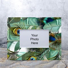 Peacock Feathers Blue Green Texture White Tabletop Photo Frame 4 x6  by Wav3s