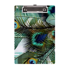 Peacock Feathers Blue Green Texture A5 Acrylic Clipboard by Wav3s