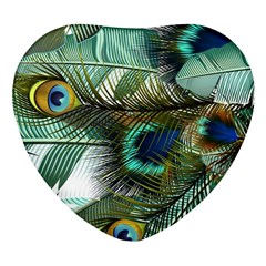 Peacock Feathers Blue Green Texture Heart Glass Fridge Magnet (4 Pack) by Wav3s