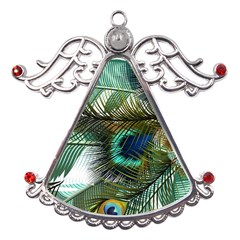 Peacock Feathers Blue Green Texture Metal Angel With Crystal Ornament by Wav3s