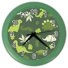 Cute Dinosaur Pattern Color Wall Clock by Wav3s