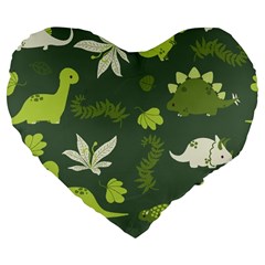 Cute Dinosaur Pattern Large 19  Premium Flano Heart Shape Cushions by Wav3s