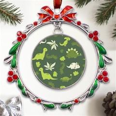 Cute Dinosaur Pattern Metal X mas Wreath Ribbon Ornament