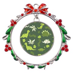 Cute Dinosaur Pattern Metal X mas Wreath Ribbon Ornament by Wav3s