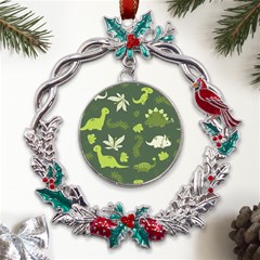 Cute Dinosaur Pattern Metal X mas Wreath Holly Leaf Ornament