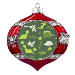 Cute Dinosaur Pattern Metal Snowflake And Bell Red Ornament by Wav3s