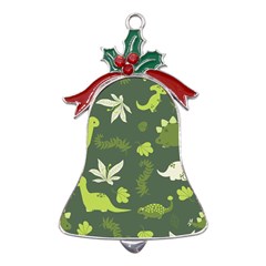 Cute Dinosaur Pattern Metal Holly Leaf Bell Ornament