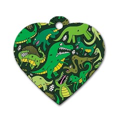 Dino Kawaii Dog Tag Heart (two Sides) by Wav3s