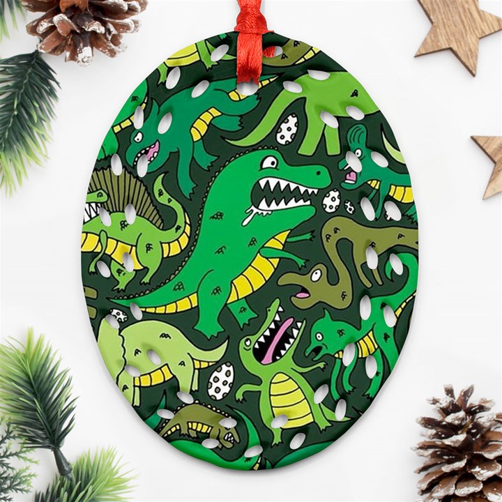 Dino Kawaii Ornament (Oval Filigree)