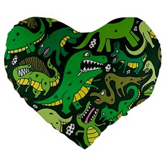 Dino Kawaii Large 19  Premium Flano Heart Shape Cushions by Wav3s