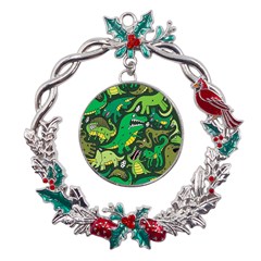 Dino Kawaii Metal X mas Wreath Holly Leaf Ornament by Wav3s