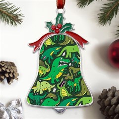 Dino Kawaii Metal Holly Leaf Bell Ornament