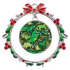 Dino Kawaii Metal X mas Wreath Ribbon Ornament by Wav3s