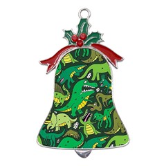 Dino Kawaii Metal Holly Leaf Bell Ornament by Wav3s