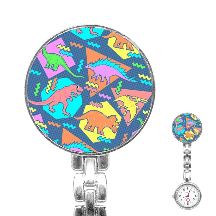 Dinosaur Pattern Stainless Steel Nurses Watch