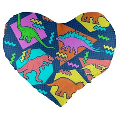 Dinosaur Pattern Large 19  Premium Flano Heart Shape Cushions by Wav3s