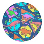 Dinosaur Pattern Round Glass Fridge Magnet (4 pack) Front