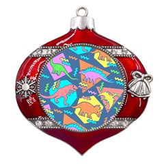 Dinosaur Pattern Metal Snowflake And Bell Red Ornament by Wav3s