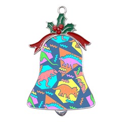 Dinosaur Pattern Metal Holly Leaf Bell Ornament by Wav3s