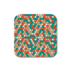 Multicolored Honeycomb Colorful Abstract Geometry Rubber Square Coaster (4 Pack) by Vaneshop