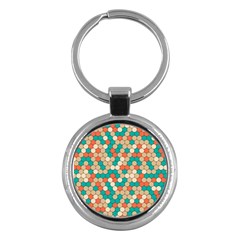 Multicolored Honeycomb Colorful Abstract Geometry Key Chain (round) by Vaneshop