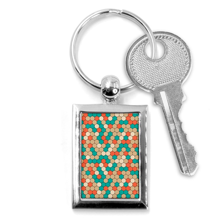 Multicolored Honeycomb Colorful Abstract Geometry Key Chain (Rectangle)