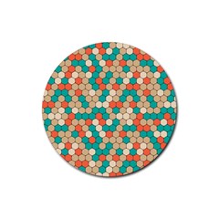 Multicolored Honeycomb Colorful Abstract Geometry Rubber Coaster (round) by Vaneshop