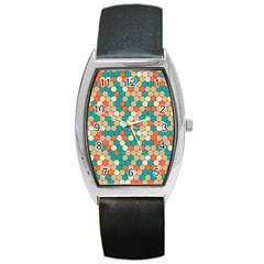 Multicolored Honeycomb Colorful Abstract Geometry Barrel Style Metal Watch