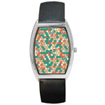 Multicolored Honeycomb Colorful Abstract Geometry Barrel Style Metal Watch Front