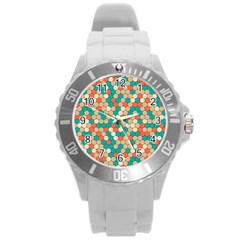 Multicolored Honeycomb Colorful Abstract Geometry Round Plastic Sport Watch (l) by Vaneshop