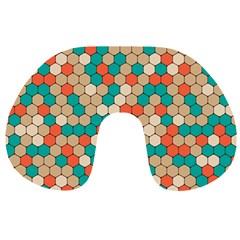 Multicolored Honeycomb Colorful Abstract Geometry Travel Neck Pillow by Vaneshop