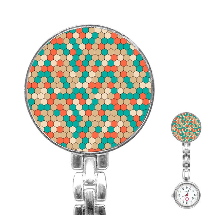 Multicolored Honeycomb Colorful Abstract Geometry Stainless Steel Nurses Watch