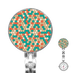 Multicolored Honeycomb Colorful Abstract Geometry Stainless Steel Nurses Watch by Vaneshop