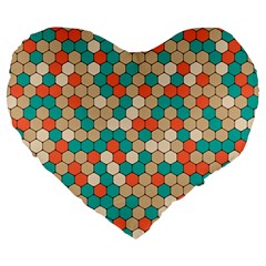 Multicolored Honeycomb Colorful Abstract Geometry Large 19  Premium Flano Heart Shape Cushions by Vaneshop