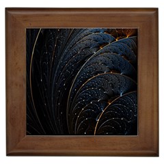 Abstract Dark Shine Structure Fractal Golden Framed Tile by Vaneshop