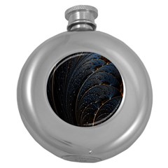 Abstract Dark Shine Structure Fractal Golden Round Hip Flask (5 Oz) by Vaneshop